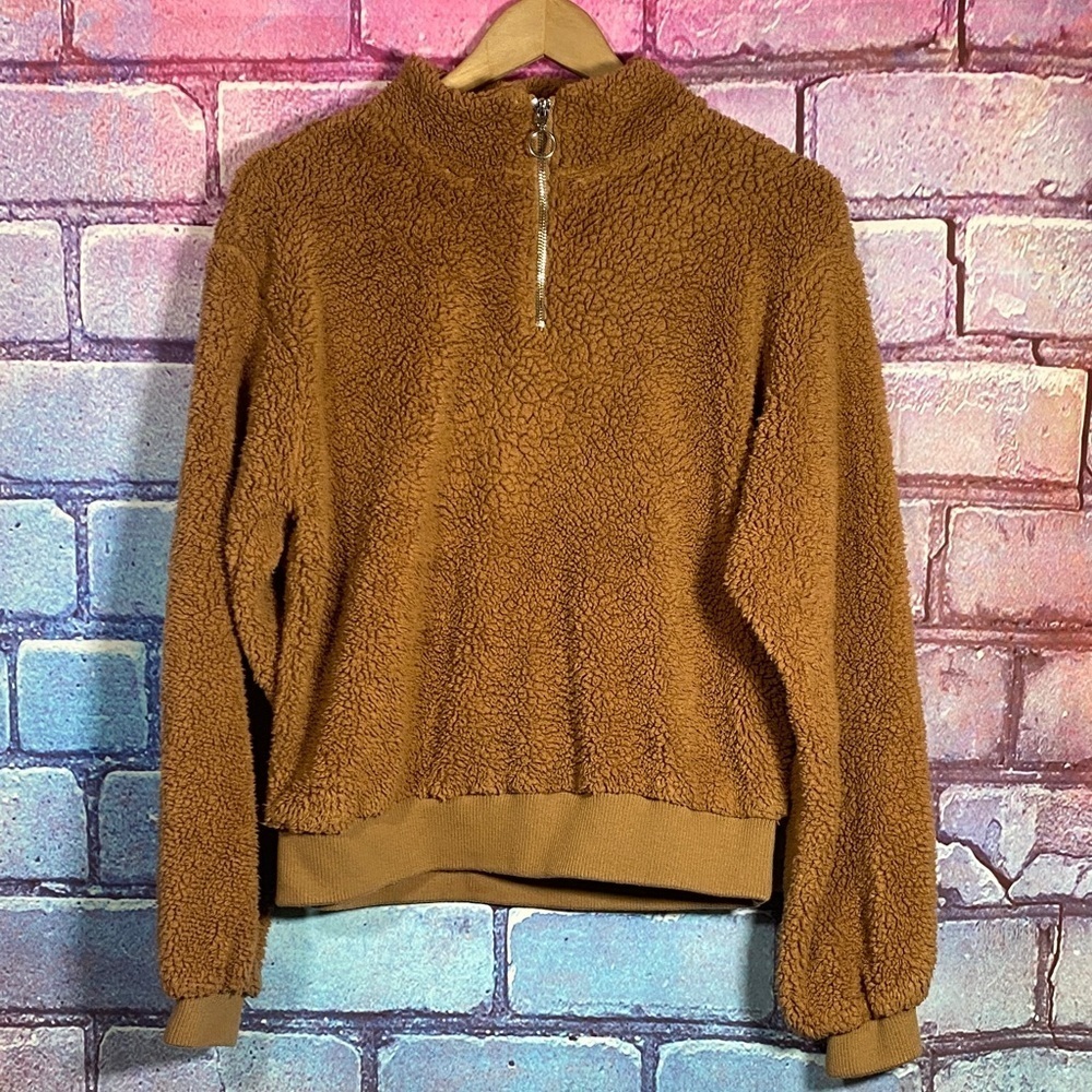 Weekend Edition Sherpa Quarter Zip Pullover Medium Mustard Cozy Fleece Sweater
